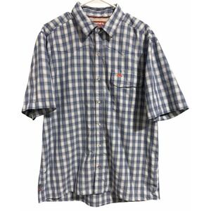 Simms Fishing Blue Plaid Snap Button Short Sleeve Vented Shirt Men's Size Large
